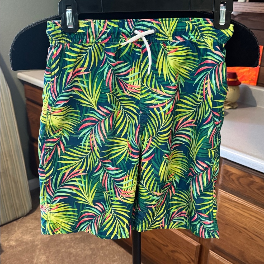 Lands End Tropical Leaf Print Swim Shorts